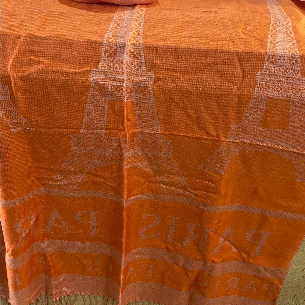 Paris Script Orange Silk Blend Scarf Wrap 80 x 27 inch NWOTs - Picture 6 of 7